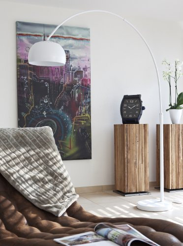 SalesFever Steh-Lampe weiß lackiert mit Dimmer und Fuß aus Marmor 205x170 cm | Big Mess | Steh-Leuchte groß mit kugelförmigen Lampenschirm | Bogen-Lampe für Wohnzimmer 205cm x 170cm