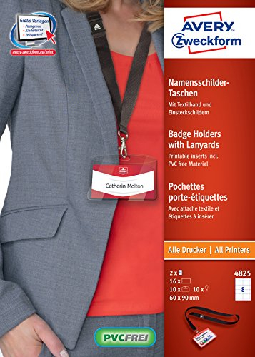AVERY Zweckform 4825 Namensschilder (16 Stück, 90 x 60 mm, 190 g/m²) 2 Blatt transparent