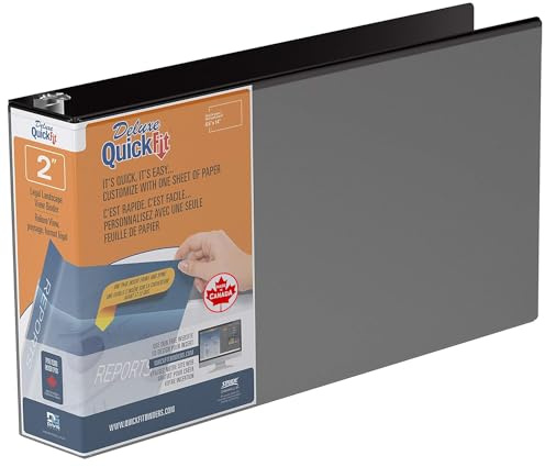 QuickFit Heavy-Duty 8.5 x 14 Landscape Legal Binder, 3-Ring Binder, Round Ring, Black, Single, 2 Inch