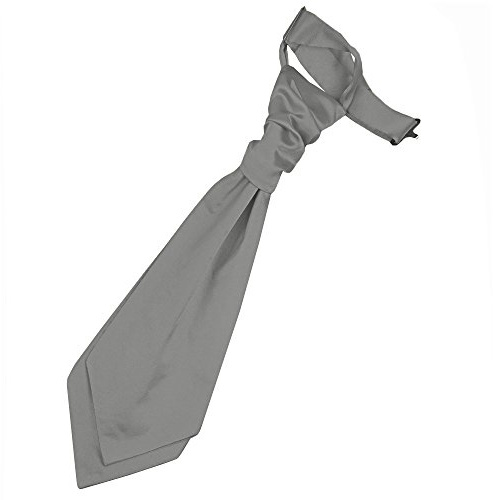 DQT Boys Plain Satin Pre-Tied Scrunchie Cravat - Wedding Pageboy Formal - Platinum Silver