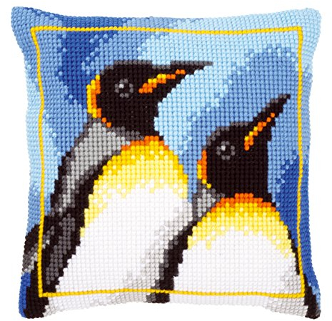 VERVACO Kreuzstich Stickpackungen Kissen Stickerei Set Anfänger Vorgedruckt Königspinguine DIY Set Kreativ Set Für Erwachsene Dekoratives Kissen ca. 40 x 40 cm Bastelset Handwerker Haus Dekoration
