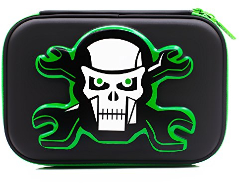 Hartschalen-Mäppchen mit Fach, mit Totenkopf-Motiv, für die Schule, groß, für Kinder Schwarz