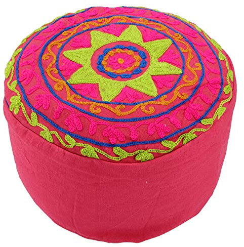 GURU SHOP Besticktes Meditationskissen mit Dinkelfüllung, Yoga Kissen, Yogakissen, Sitzkissen, Bodenkissen, Dekokissen - Pink, Baumwolle, 15x29x29 cm