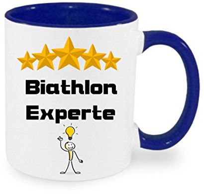 Biathlon Experte - Kaffeetasse mit Motiv, Tasse mit Druck, auch individuell mit Spruch, Foto, Wunschtext, Wunschname (Blau)