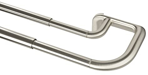 Umbra Twilight Doppel Gardinenstange, Ausziehbare Vorhangstange mit Abgerundeten Enden für ideale Raumabdunkelung, 122-224 cm, Nickel