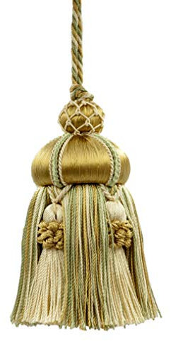 Elegant Hand-crafted 10cm (4) Key Tassel, 8.5cm (3 1/2) Loop, accented with Crown Tassels (Style# KTAX4) Lemongrass Gold Multicolor #LX02 (Light Gold, Yellow Gold, Sage Green) Individually Sold