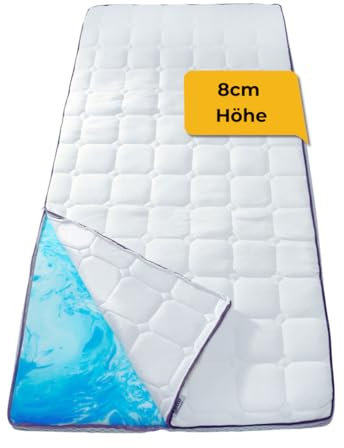 RIBECO GERMANY Matratzentopper Aaron, Topper 120x200 cm, hochwertiger Matratzentopper aus atmungsaktivem Gelschaum für optimale Druckentlastung, 8cm Höhe, Allergiker geeignet, Made in Germany