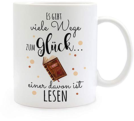 ilka parey wandtattoo-welt Tasse Becher Kaffeetasse Kaffeebecher mit Buch Punkte & Spruch viele Wege zum Glück... einer davon ist lesen ts1034