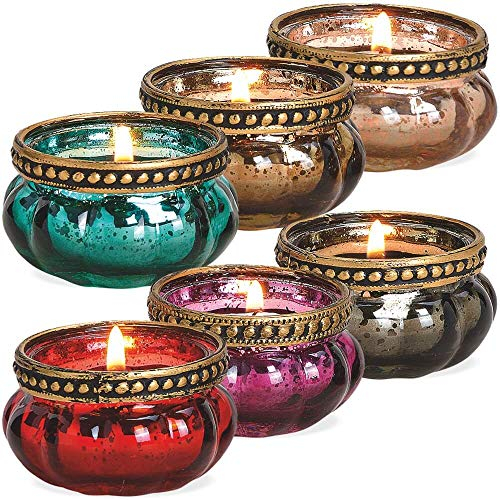 matches21 Windlichter Teelichtgläser Kerzengläser Orientalisch Marokko Glas & Metall 6er Set bunt Sortiert je Ø 6x3 cm