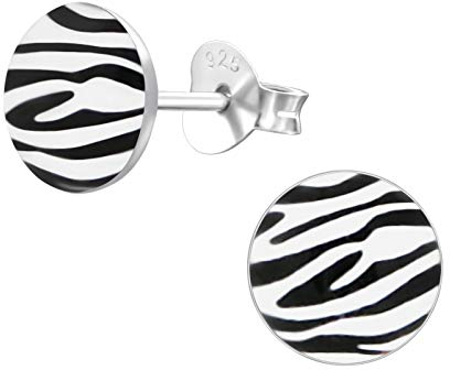 Monkimau Mädchen Ohrringe Zebramuster Ohrstecker aus 925 Sterling Silver Silber