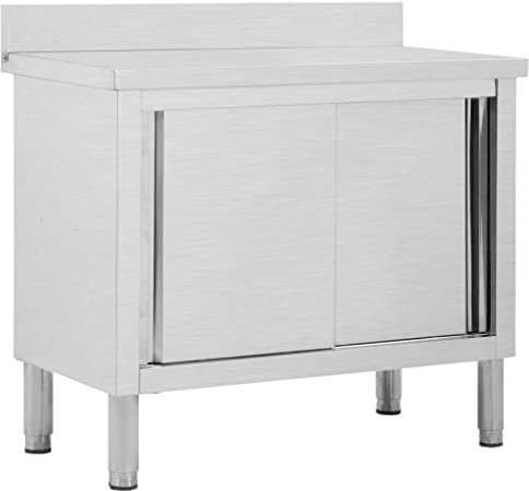 vidaXL Banco da Lavoro con Ante Scorrevoli Igienico Robusto Tavolo Cucina Ristorante Porta Attrezzi Officina 100x50x(95-97) cm in Acciaio Inox