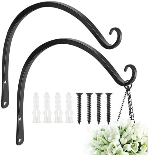FEED GARDEN Wall Hook Hanging Plant Bracket 14 Inch, Decorative Straight Plant Hanger for Hanging Bird Feeders, Wind Chimes, Flower Baskets, Yoga Mat, Indoor/Outdoor Use 2 Pack,Black