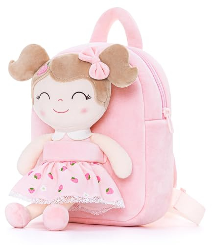 Gloveleya Kids Backpack for Girls backpacks Plush bag with Soft doll for Toddler baby Strawberry 9