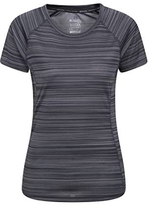 Mountain Warehouse Endurance Striped Womens Tee - UPF30+ UV Protection T-Shirt, Antibacterial Tee Shirt, Lightweight, Quick Dry Top – for Spring Summer & Outdoors Dark Grey (Stripe) Women's Size 12