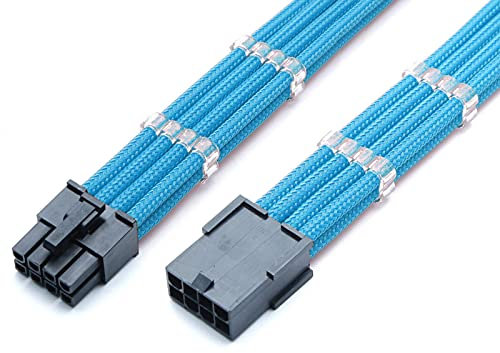 Shakmods 8 Pin ATX CPU Motherboard Sleeved Extension Cable 30cm + 2 Cable Combs (Light Blue)
