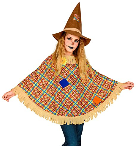W WIDMANN MILANO Party Fashion - Kinderkostüm Vogelscheuche, 2-teilig, Poncho und Hut, Umhang, Überwurf, Gewand, Kostüm-Set, Verkleidung, Mottoparty, Karneval, Halloween