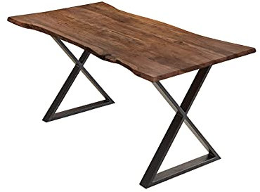 SAM Esstisch 160x85cm Marbella, echte Baumkante, Akazienholz nussbaumfarben + massiv, Baumkantentisch mit geschlossenem X-Metallgestell Schwarz, Esszimmertisch