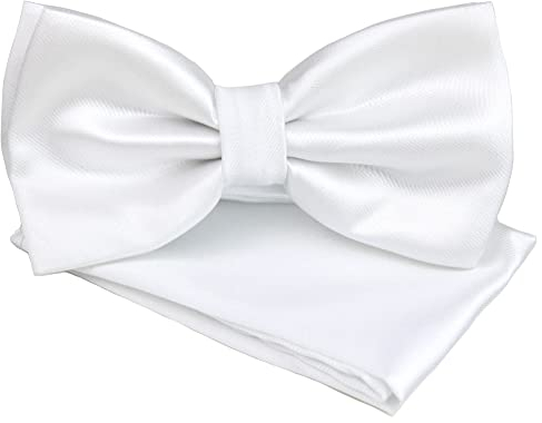 Leoodo Fliege mit Einstecktuch Schleife verstellbare Fliege Set für Party Hochzeit Geburtstag mit Geschenkbox, FG Farbe:Weiß