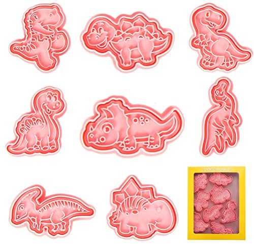 Formine Biscotti Dinosauri, Set di 8 Stampi per Biscotti per Bambini, Tagliabiscotti Dino, Formine Biscotti Animali Plastica, 3D Stampo Biscotti per Fondente, Decorazioni Torte