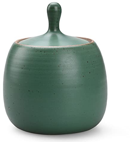 NCQIXIAO Retro Kitchen Canisters Ceramic Food Storage Jar Roud Shape with Silicone Airtight Lid for Tea, Coffee, Nuts, Herb, Spice, Sugar (Green)