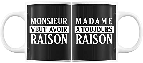 Mugs couple Monsieur veut avoir raison Madame a toujours raison | Tasses Duo Amour