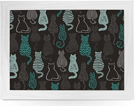 Gepolstertes Knietablett mit Katzenmotiv, Laptop-Tablett für Bett, Knietablett für Fernsehen, Abendessen, Knietablett zum Essen, mit Kissen, handgefertigter Holzrahmen