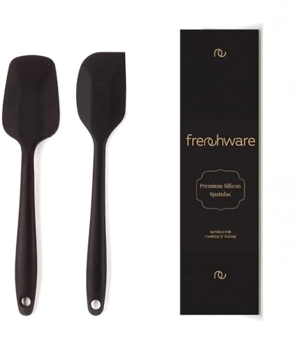 Frenchware (Set of 2) Large Spatula & Large Spoon, Non-Stick Silicone Spatula Set for Cooking & Baking, Seamless Design, Heat-Resistant -40°C to 230°C, Food-Grade & BPA-Free, Dishwasher Safe (Black)