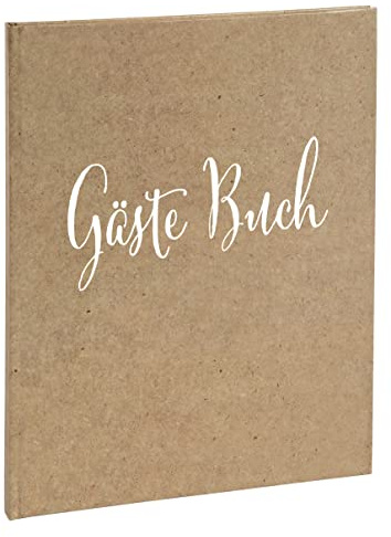 Exacompta 47236B Trendiges Gästebuch Kraft Deutsch Quadratisches Format 21x19 cm Aus Karton mit bedrucktem Papier mit matter Laminierung Goldener Schnitt 140 einfarbige weiße Seiten Farbe: Braun