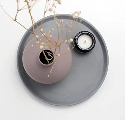Grey concrete round decorative tray handmade home decor cement well finished candle display trinket storage 19cm x 19cm - £16.99
