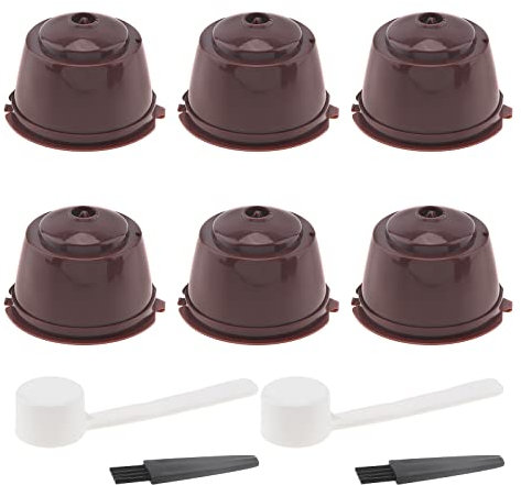 TQEONKL 6Pcs Reusable Coffee Capsule for Nescafe Dolce Gusto Machine,Reusable Refillable Coffee Capsule Filter Cup Kit with Cleaning Brush and Measuring Spoon