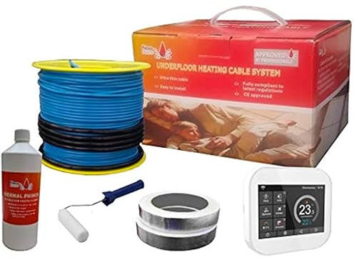 Nassboards Electric Underfloor Heating Cable System 200W – Touch Screen Thermostat & Cable for Under Tiles & Laminate in Conservatory, Bathroom, Safe Insulation – Includes Installation Kit