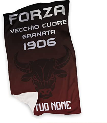 Forza Vecchio Cuore Granata Plaid Personalizzato con Nome in Pile Idea Regalo Compleanno Natale Letto Caldo Divano Decorazione casa Amici Papà Nonno Tifosi Torino Toro Calcio Pallone (160x200cm)