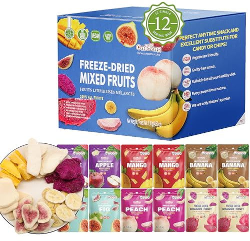 ONETANG Freeze-Dried Mixed Fruit, 12 Pack Single-Serve Pack, Non GMO, Kosher, No Add Sugar, Gluten free, Vegan, Holiday Gifts, Healthy Snack 0.35 Ounce