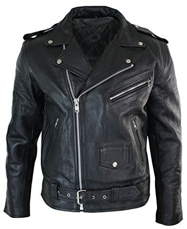 Mens Cow Hide Original Cross Zip Brando Biker Motorcycle Real Leather Jacket