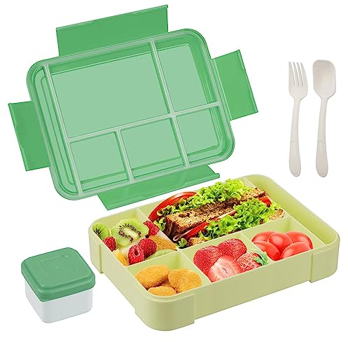 Bento Lunch Box, Reusable Bento Box Adult Lunch Box with 5 Compartments and 1 Salad Dressing Containers, Lunch Containers for Men Women Student School Office, Microwave Safe (1330ML)