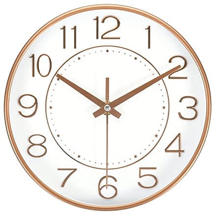 PATIKIL 8 Inch Wall Clock, Battery Operated Silent Non-Ticking Round Modern Wall Clock for Kitchen Office Bedroom Decor, Gold