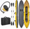 GYMAX Inflatable Kayak Set, 2-Person Inflatable Boat with Aluminum Oars, Fins, Foot Pump, Carry Bag and Independent Air Valves, Blow Up Canoe for Lakes, Rivers & White Water
