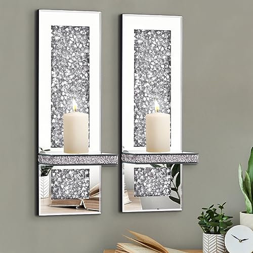Azonsdop Silberne verspiegelte Kerzenleuchter, 2er-Set, Kristall-Kerzenhalter mit Acryl-Diamanten, Heimdekoration