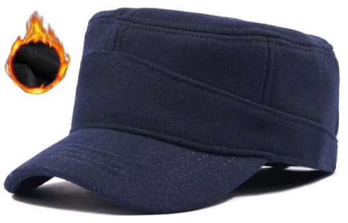 Pyrafox Herren Winter Military Schildmütze: Cuba Army Basecap Haube, Warme Wintermütze Wolle Baseball Army Cap Kappe, Männer Schildkappen Kopfbedeckung Hut, Groß Kopf XL XXL 61 62 63 cm Marineblau
