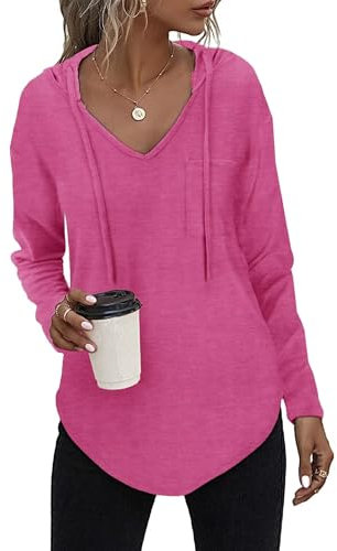 Tanmolo Kapuzenpullover Damen Leichter Pullover Hoodie Sweatshirs mit Taschen für den Herbst Rosa, 3XL