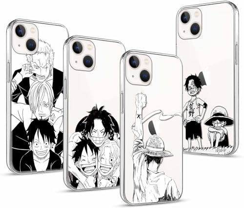 PBNDJVG 4 Stück Handyhülle für Apple iPhone XR Hülle 6.1'' Anime Luffy Zoro Gear 5 Sun God Nika Ace Manga Muster Design Case Transparent Schutzhülle TPU Silikon Weich Ultra Dünn- 4 Pack