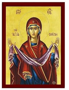 Cincture of the Theotokos Ikone, Jungfrau Maria Ikone Heiliger Gürtel, handgefertigte griechisch-orthodoxe Ikone Heiliger Gürtel, byzantinische Kunst Wandbehang Holzschild (2) 11x15cm
