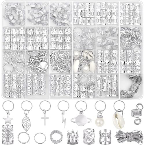 Lucomb 259 Stück Haarschmuck Set - Silberschmuck, Manschetten, Clips, Charms, Zopfringe, Dreadlocks und Haarschmuck für Damen
