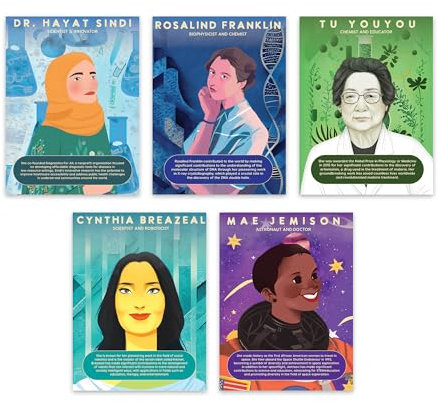 Set mit 5 Wissenschaftlerinnen und Frauen, feministische Wandkunst, einflussreiche Frauen in der Wissenschaft, hervorragend als Klassenzimmer-Dekoration, MINT-Geschenk-Raumdekor/inspirierende