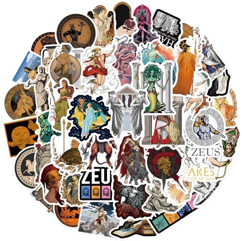 Griechischer Mythos Aufkleber für Laptop (50PCS),Geschenk für Kinder Jugendliche Erwachsene Jungen,Myth Stickers Wasserdicht Vinyl Aufkleber für Scrapbook,Skateboard,Auto,Gepäck