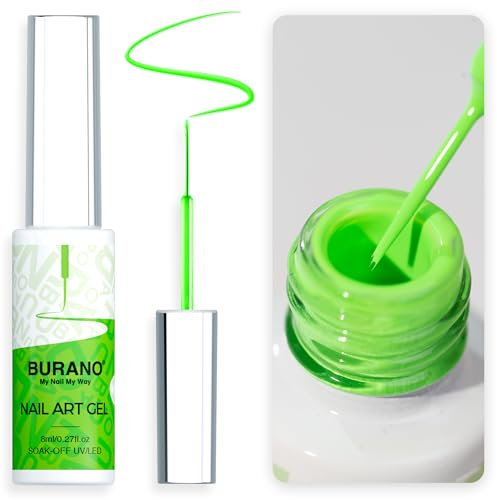 BURANO Gel Nail Polish Liner Nail Art Polish, Black White Purple Red Pink Painted Gel Nail Design Polish 1 Bottle, Build in Thin Nail Brush Gel Nail Polish Curing Required 8ml (LX9)