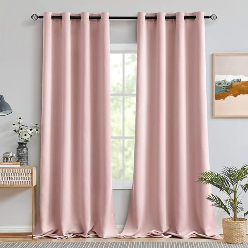 MIULEE Tende Oscuranti per Interni 2 Pezzi, Tenda Rosa Chiaro Moderna per Soggiorno, Tenda Oscurante Finestra Camera da Letto Salotto, Tende Termiche Isolanti Interni Anelli, 2 Pezzi L 140 x A 260 CM