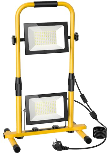 Lightasea Projecteur LED Chantier 200W, Lampe Chantier LED 10000LM avec Stand Télescopique en Métal, Projecteur Chantier LED Portable Etanche IP66 6500K Blanc Froid pour Atelier, Garage, Construction