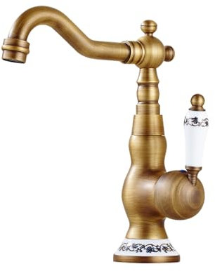EGTink Robinet de Cuisine Rétro,Mitigeur Robinet de Lavabo,Robinetterie Salle de Bain en Laiton,avec Poignée en Céramique,Mitigeur Chaud et Froid(B)