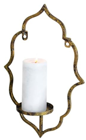 Wall Mounted Candle Holder Gold/Grey Finish Pillar Candle Lantern Wall Sconce Living Room Bedroom Hallway Wall Hanging Decoration Candle Plate Vintage Moroccan Style Home Decor (Gold)
